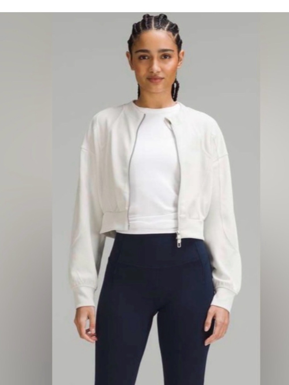 Lululemon Ribbed Softstreme Cropped, Full Zip Bomber, Bone color, size 4
